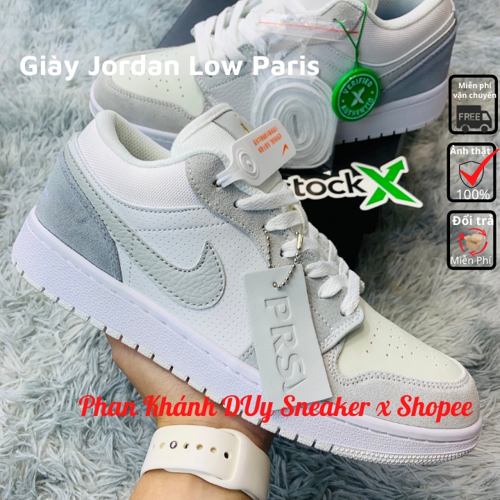 Giày thể thao Jordan 1 low paris kem thấp cổ nam nữ da lộn