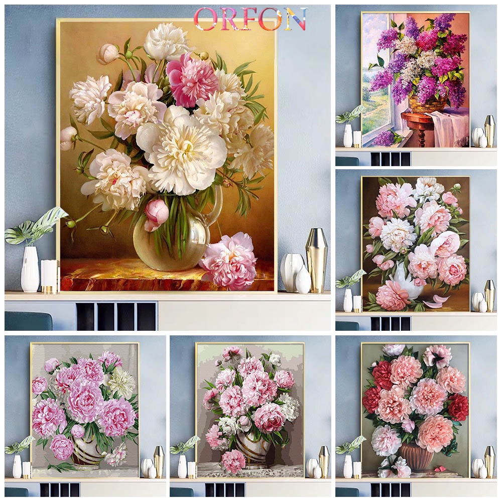 Bộ dụng cụ vẽ tranh sơn dầu theo số họa tiết hoa độc đáo trang trí nhà cửa DIY