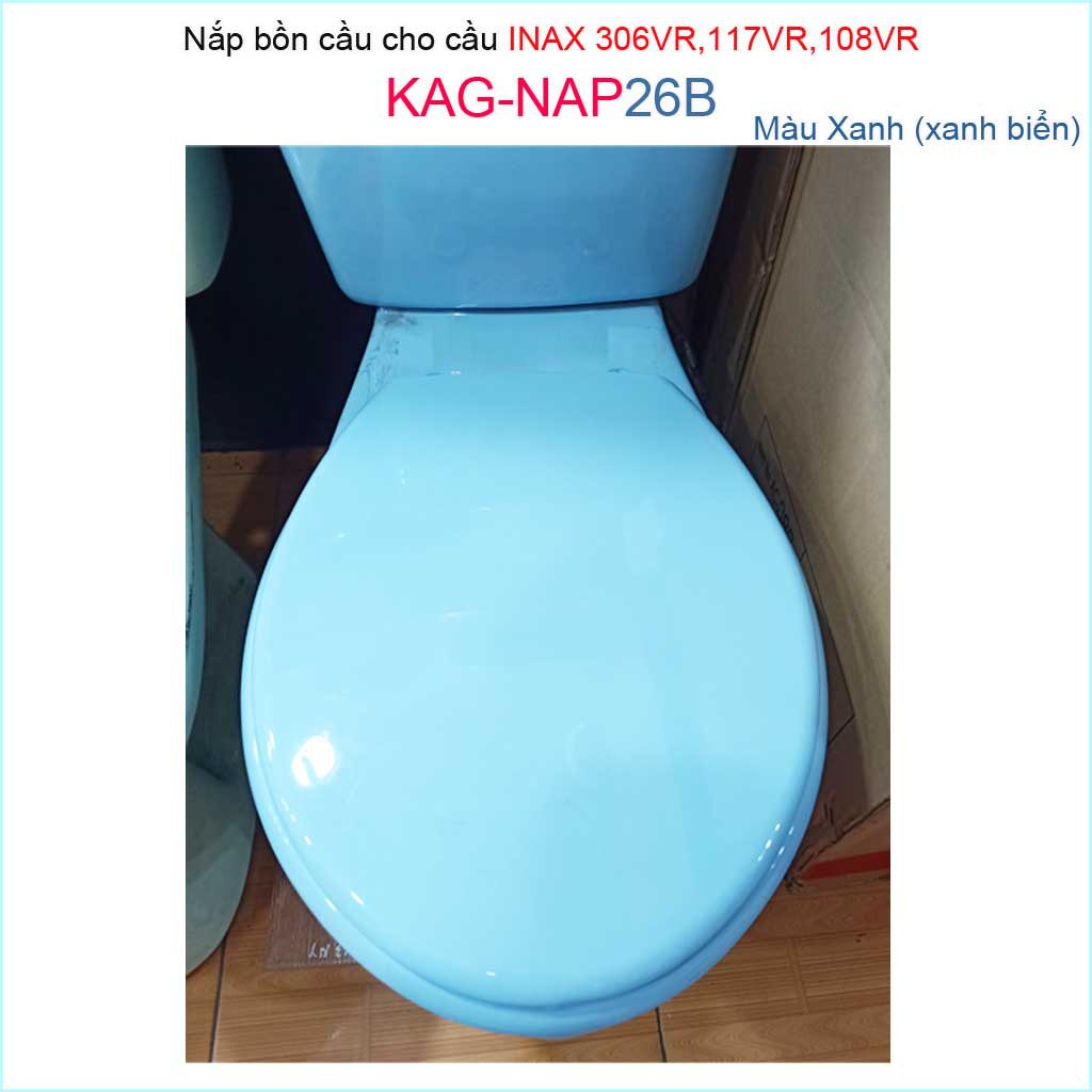 Nắp đậy bồn cầu KAG-NAP26B Inax cho C117-C306-C108, nắp bồn cầu 2 khối nhựa dày xanh biển bóng đẹp