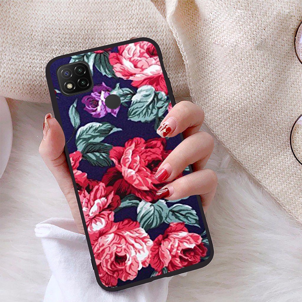 Ốp lưng ép kính chống bể Xiaomi redmi 9C/ Redmi 9C NFC/ Redmi Poco C3  viền dẻo TPU hình Hoạ Tiết Hoa