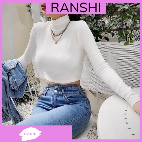Áo Croptop Dài Tay Cổ Lọ Cao 6cm Chất Thun Tăm Ôm Dáng Dày Dặn Co Giãn Sang Chảnh Tôn Dáng Giữ Nhiệt Nữ RANSHI RA010