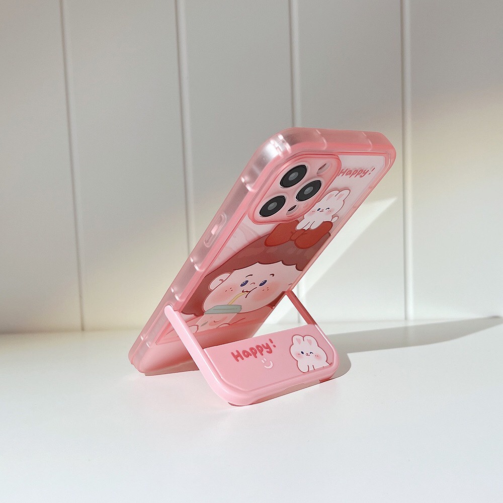 Ốp lưng iPhone màu hồng Trà sữa có giá đỡ 13/13promax/12/12pro/12promax/11/11promax/X/Xs/Xsmax/7plus/8plus
