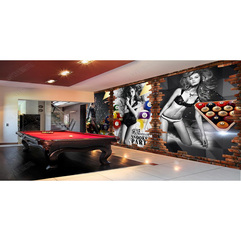 Tranh lụa 3d trang trí quán Bi-a Kích Thước 1,5m x 2m Bi-a 4