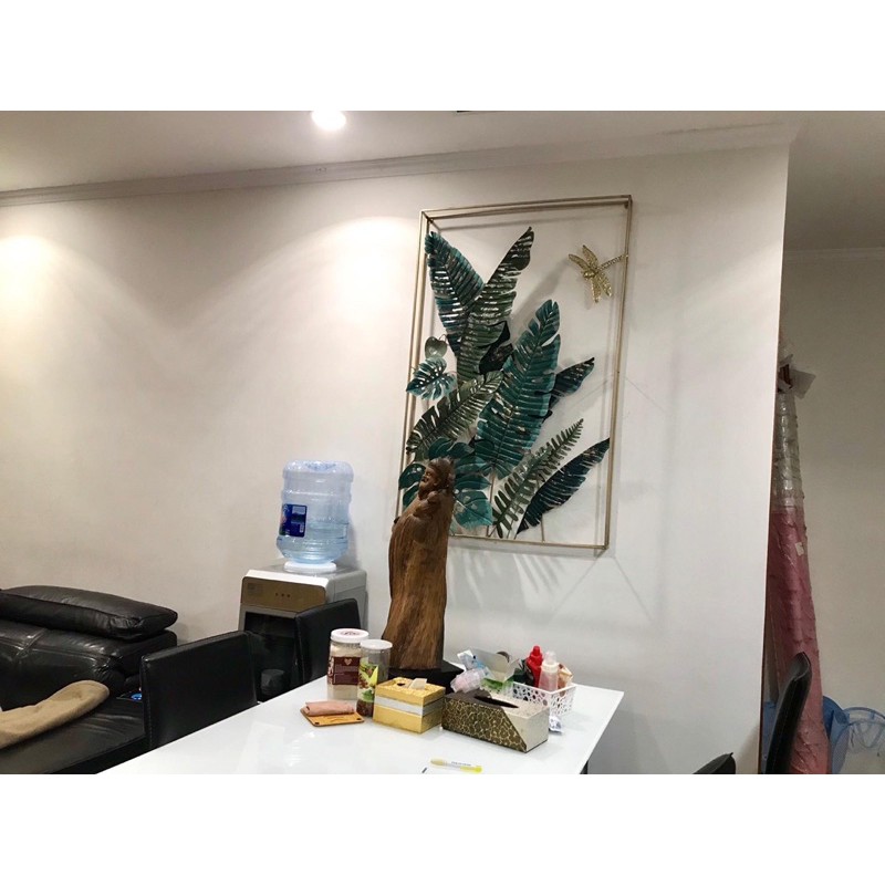 Tranh sắt treo tường nghệ thuật, trang decor trang trí hoa 2 vòng xanh lá đẹp cao cấp - 2059