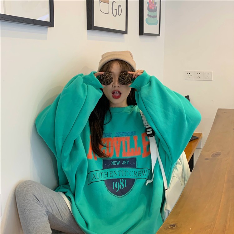 Áo sweater nữ form rộng, áo nỉ sweater nữ form rộng unisex nỉ bông mặc nhà đi chơi màu xanh thời trang ulzzang hàn quốc
