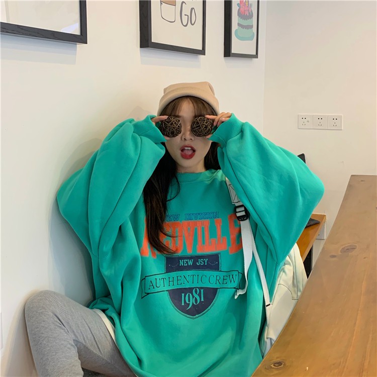 Áo sweater nữ form rộng dài oversize vải nỉ in hình đẹp giá rẻ order quảng châu BST ao thu đông unisex Ulzzang 2020