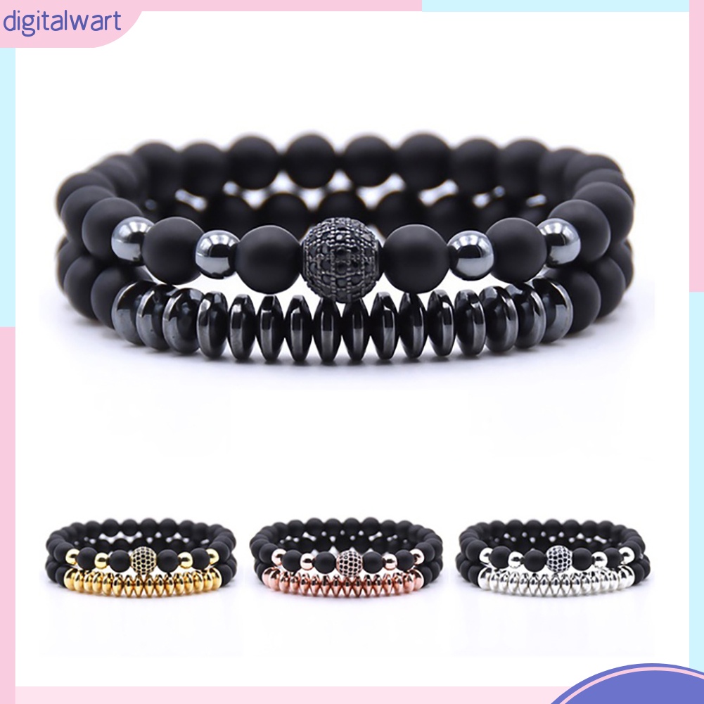 Bộ 2 Vòng Tay Chuỗi Hạt Đá Núi Lửa Tự Nhiên Thời Trang Unisex