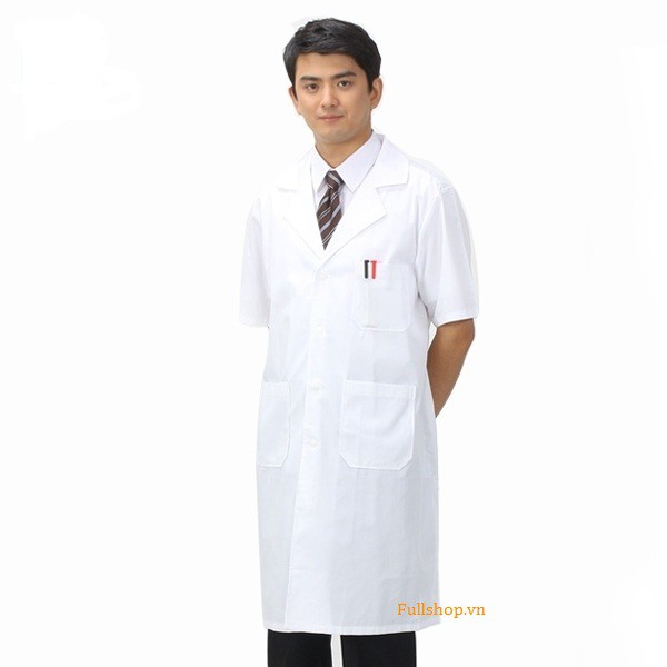 Áo blouse nam cộc tay cao cấp cho bác sĩ, dược sĩ, thẩm mỹ viện, phòng thí nghiệm