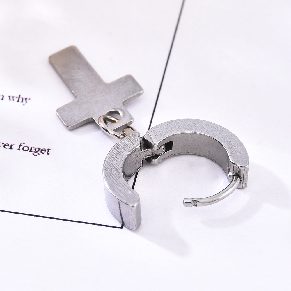 Cross Earrings Non-Piercing Stainless Steel Cross Clip on Men Women Dangle Hoop Jewelry