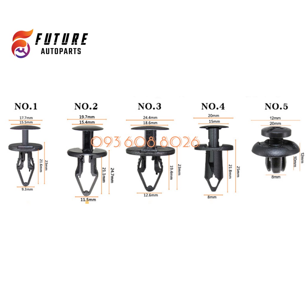 [SET 1] Bộ 10 loại vít nhựa, chốt nở nhựa dành cho xe ô tô - Future Autoparts