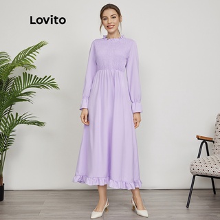 Lovito Đầm có cổ bèo xếp nếp đơn giản L24ED120 (Tím nhạt)