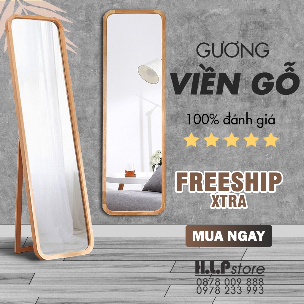 Gương soi toàn thân viền gỗ Sồi tự nhiên giá rẻ, Gương soi toàn thân khung viền gỗ (chỉ ship tại Hà Nội)