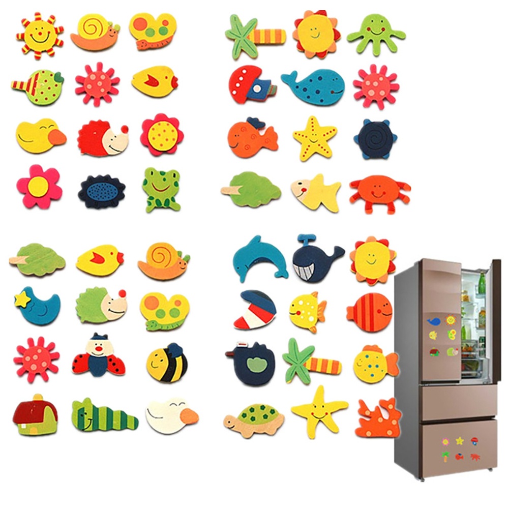 |Superbaby| Set 12 Nam Châm Dán Tủ Lạnh Bằng Gỗ Hoạ Tiết Hoạt Hình Đáng Yêu Cho Bé