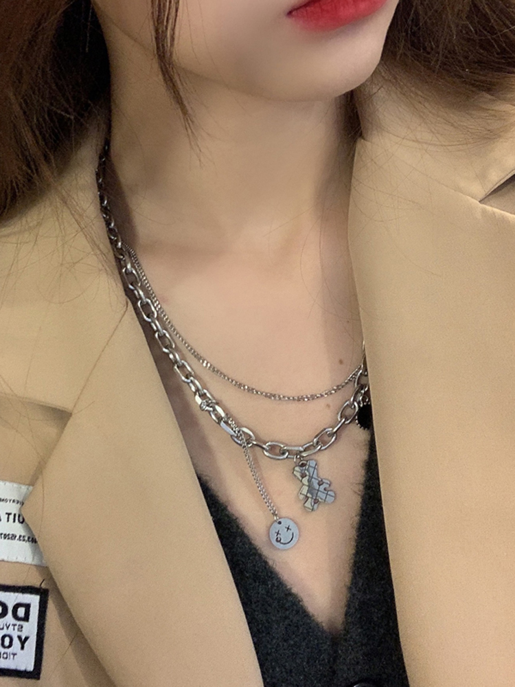 vòng cổ Hai Lớp Mặt Hình Gấu Dễ Thương Phong Cách Hip Hop