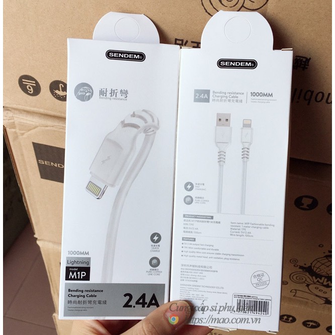 [CAO CẤP] Cáp Sạc Nhanh Sendem M1 Cao Cấp Đầu Cao Su Chống Gãy Dài 1m ip/ss/oppo//micro/type-c
