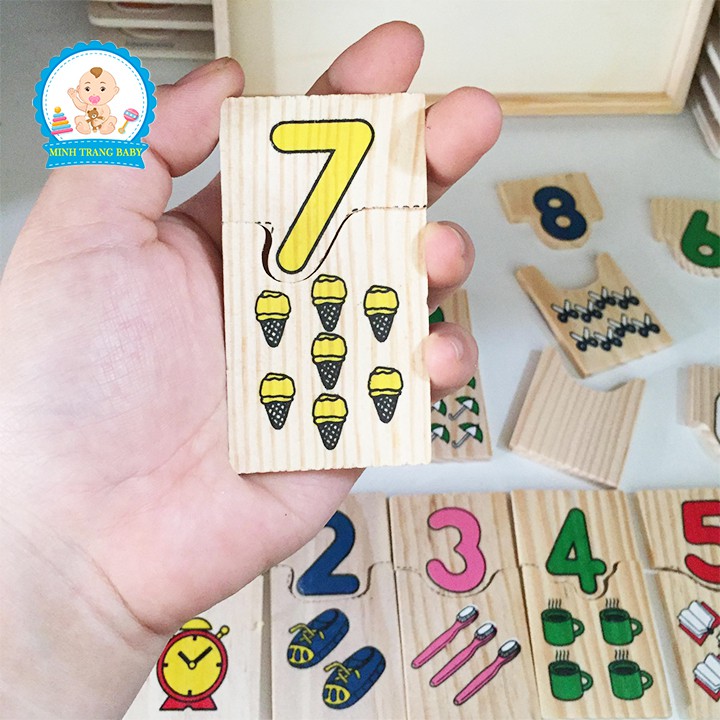 GIÁO CỤ MONTESSORI HỘP GHÉP SỐ VÀ HỌC ĐẾM BẰNG GỖ AN TOÀN CHO BÉ