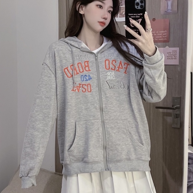 ZHELIHANGFEI Áo Hoodie Dài Tay Dáng Rộng Thêu Họa Tiết Xinh Xắn Dễ Phối Đồ