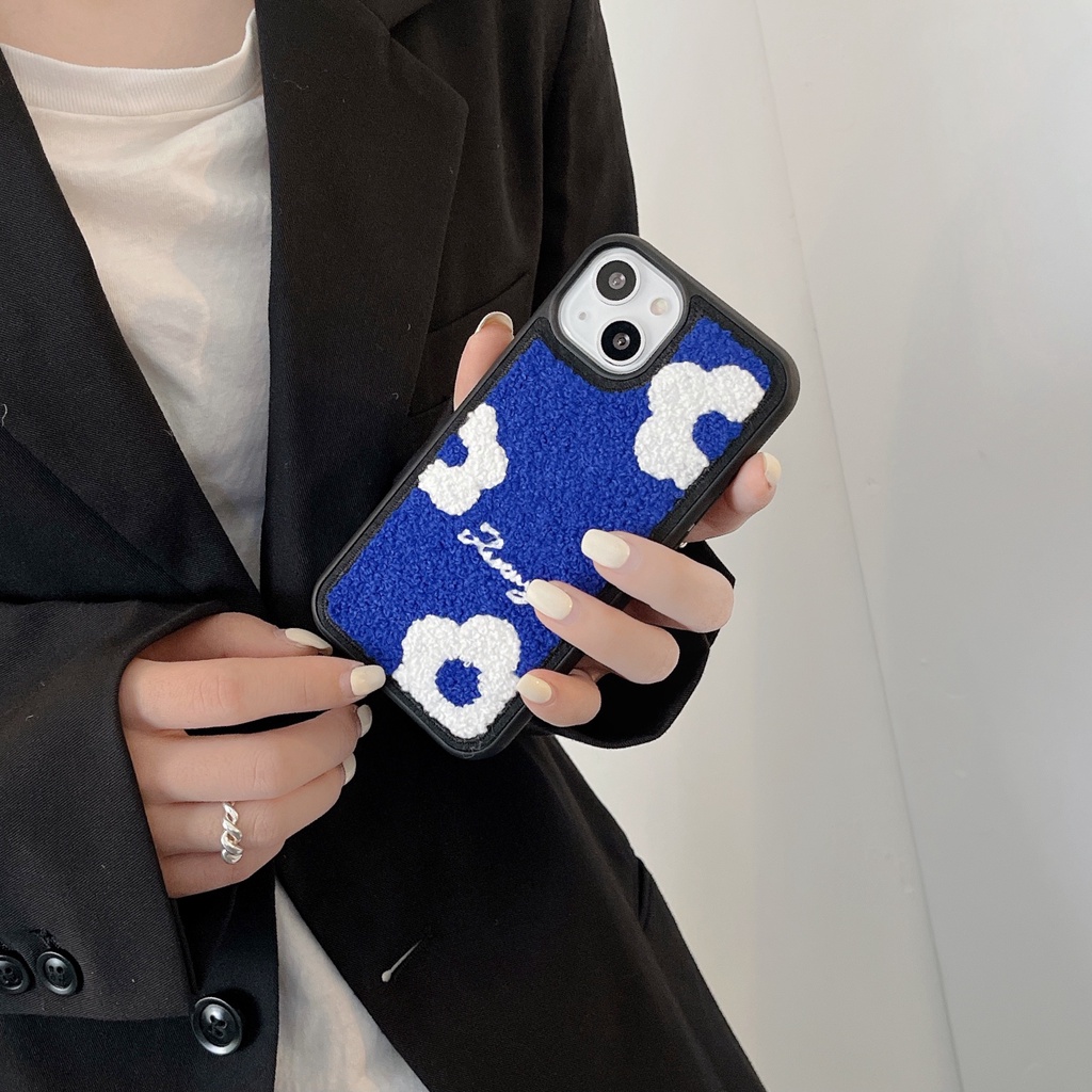 Ốp Điện Thoại Tpu Phối Lông Thêu Hoa Cho iPhone 14 13 12 11 Pro XS Max XR 7 8 Plus