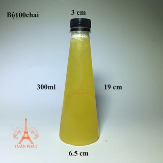 Bộ 100 chai nhựa pet tháp nắp đen 300ml