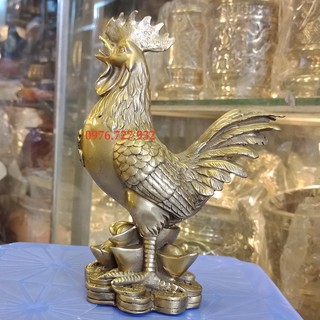 Tượng gà đồng, gà trống phong thủy, gà chữ phúc cao 18cm