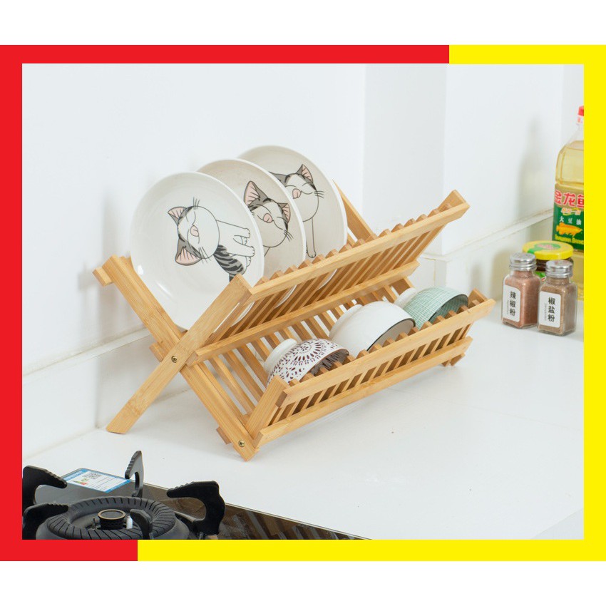 Giá Gỗ úp bát đĩa đa năng - 2 Tầng, Gỗ Tre chống mối mọt