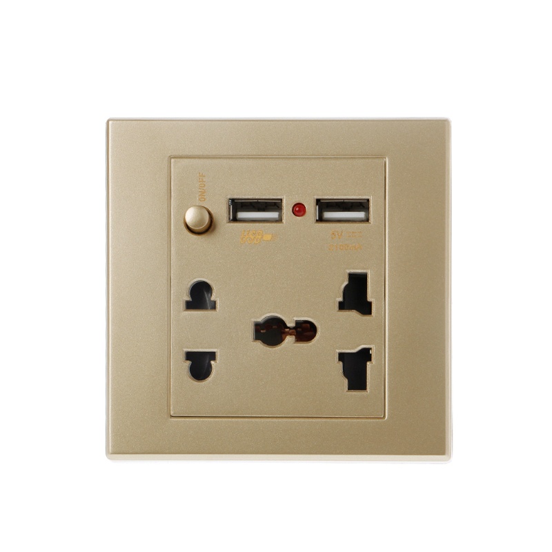 Ổ Cắm Điện Gắn Tường Có Đèn LED Hai Cổng USB Tiện Dụng