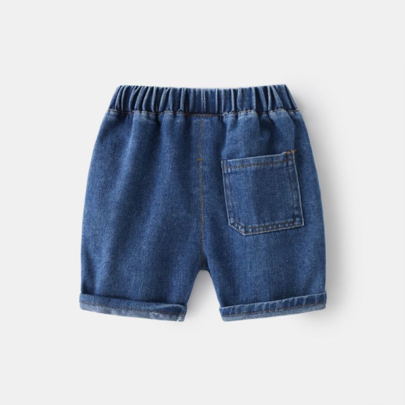 Quần Jean bé trai WELLKIDS quần short bò chất mềm họa tiết đơn giản KZ3185