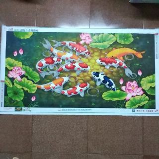 Tranh Đính Đá CÁ CỬU NGƯ QUẦN HỘI (ĐÁ ABC CAO CẤP). Kích Thước: 1m20 x 60cm - 1m60 x 70cm