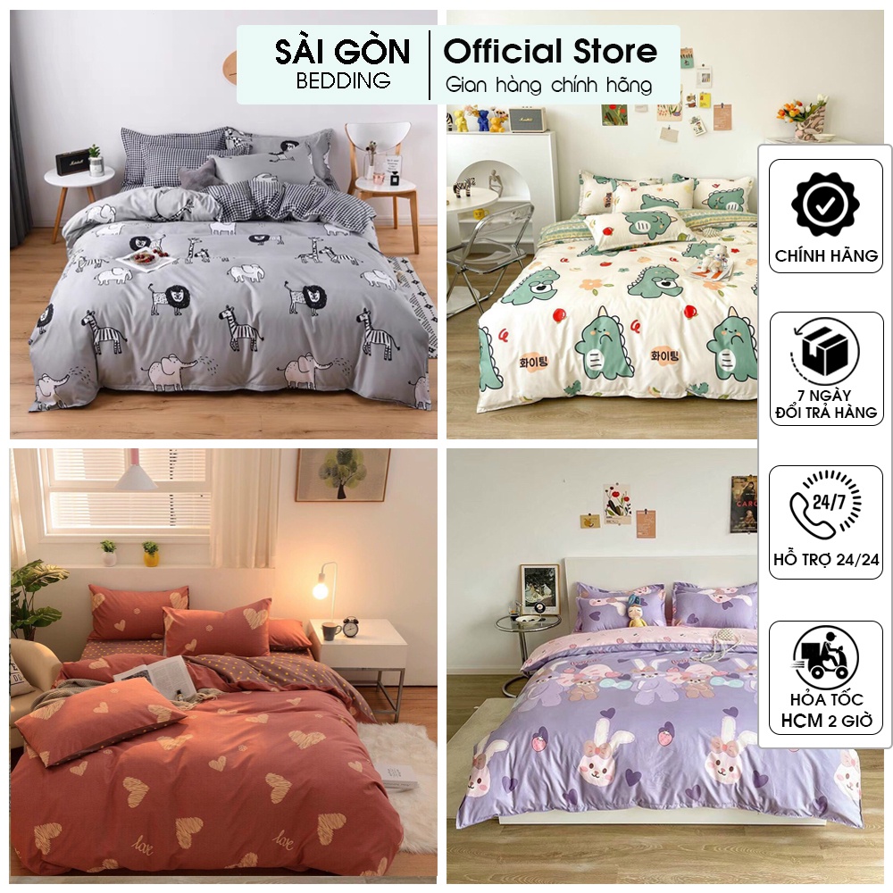 Bộ chăn ga gối cotton poly, sét 5 món vỏ chăn ga gối may bo chun miễn phí M4 M6 M8 Sài Gòn - Bedding