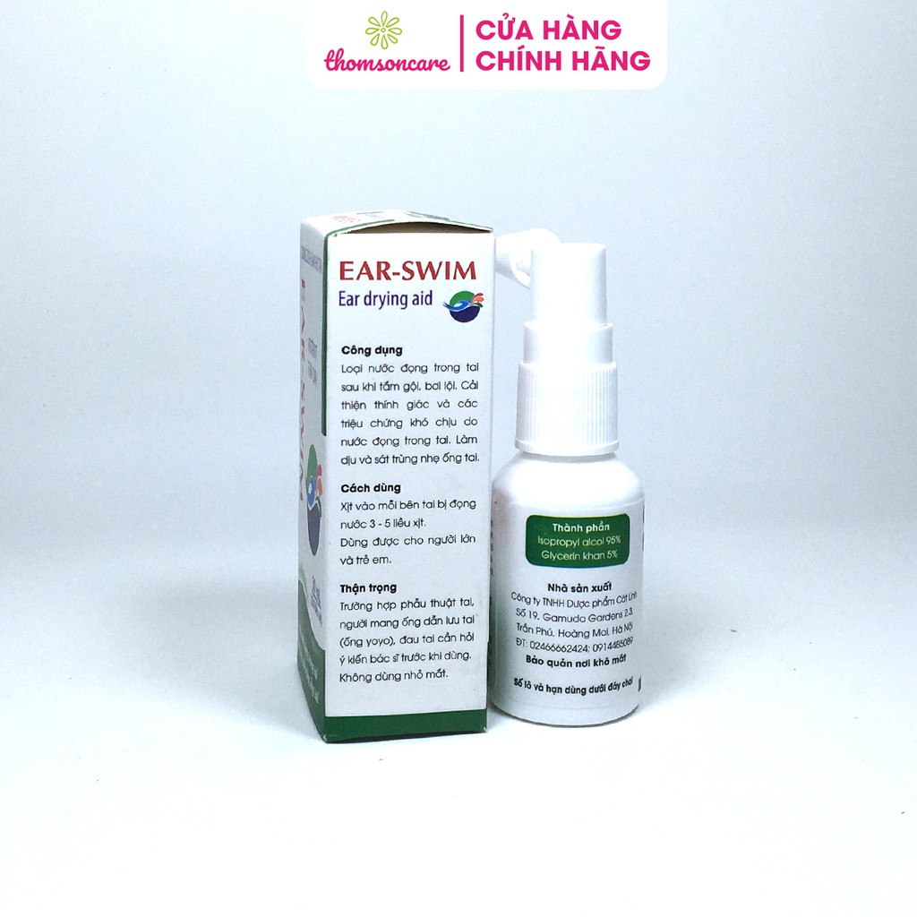 Dung dịch làm khô tai EAR - SWIM - Làm dịu và sát trùng ống tai - Bình xịt 30ml