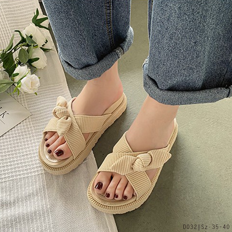 Dép Sandal Nữ Đế Dày Gắn Nơ Siêu Xinh Hàng Mới - D032