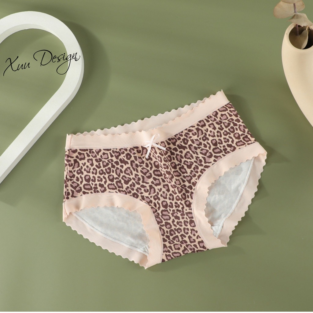 Quần lót nữ cotton họa tiết da báo phối ren viền XUU, chất liệu co dãn QC87