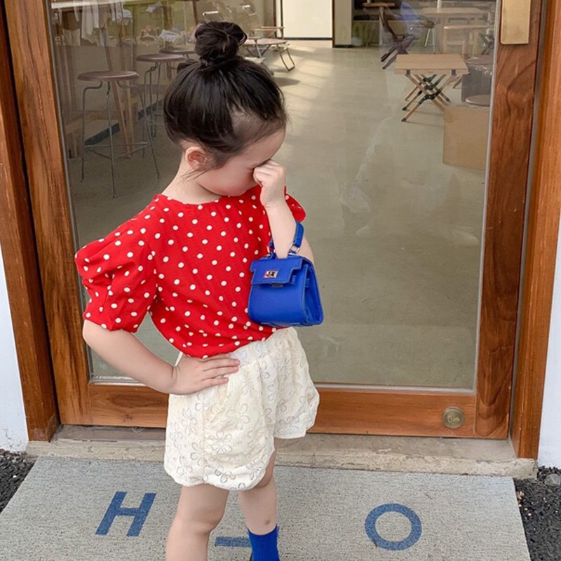 Áo Cổ Tròn Tay Phồng Họa Tiết Chấm Bi Phong Cách Phương Tây Dành Cho Bé Gái