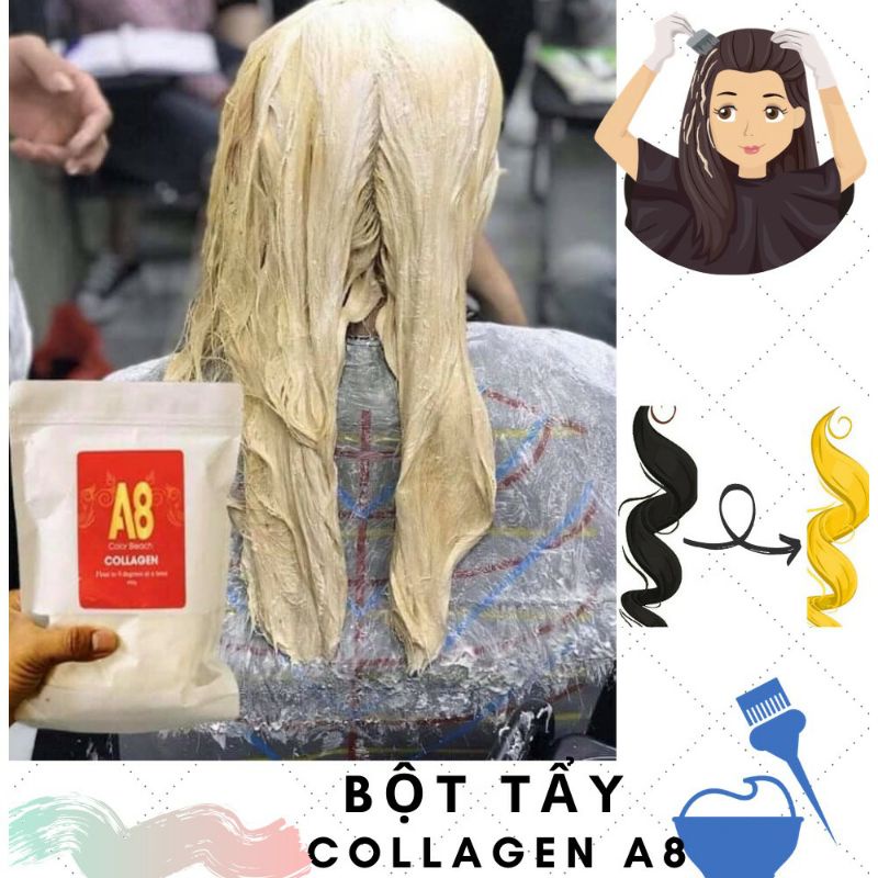 Bột Tẩy Tóc colagen A8 | Tẩy Êm Không Xót - Không Xơ Tóc - Lên Tông Nhanh