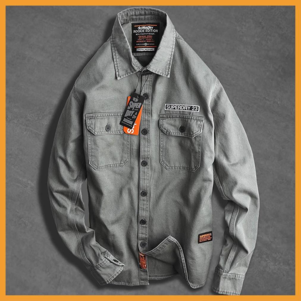 Áo sơ mi denim nam màu rêu chất dày đẹp fom rộng phong cách phố thời trang 2020 của hãng thời trang nam Muslan