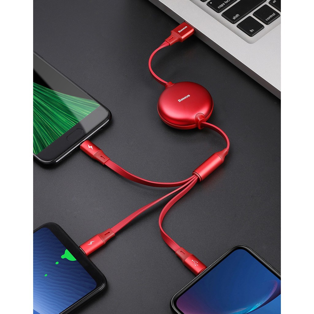 ⭐CHÍNH HÃNG⭐ Cáp Sạc nhanh Dây rút Baseus Goldenloop 3in1(Micro USB,Type C,Lightning-Iphone-iPad) Dùng trên oto MAX tiện