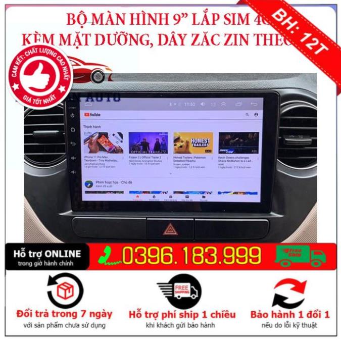 Bộ màn hình lắp sim xe I10 RAM 2G ROM 32G, DSP âm ly, IPS CHỐNG CHÓI, kính cường lực 2.5D, thu phát wifi,Bảo hành uy tin