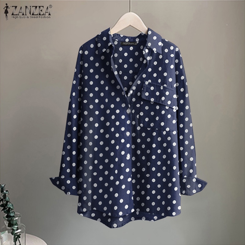 Áo sơ mi ZANZEA tay dài họa tiết chấm bi phong cách cổ điển thời trang dành cho nữ