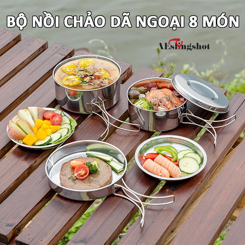 Bộ nồi chảo cốc hiệu CAMEL 8 món, du lịch cắm trại xuất nhật, gọn nhẹ dễ dàng mang đi [DCP2]