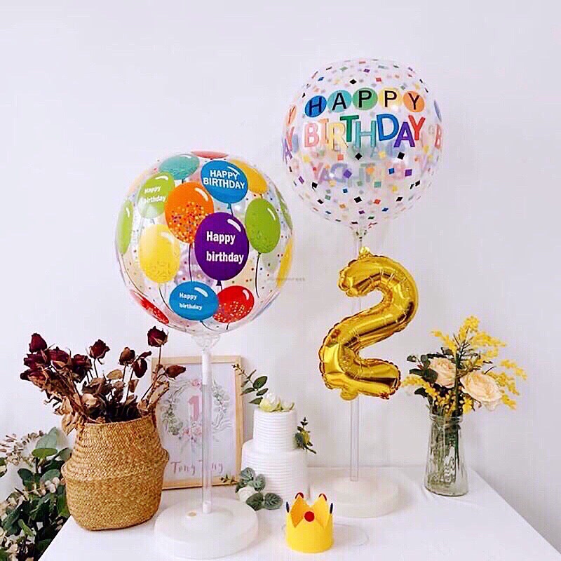 (Tặng kèm tua rua) Bóng 4D đa sắc in chữ Happy Birthday trang trí sinh nhật, decor