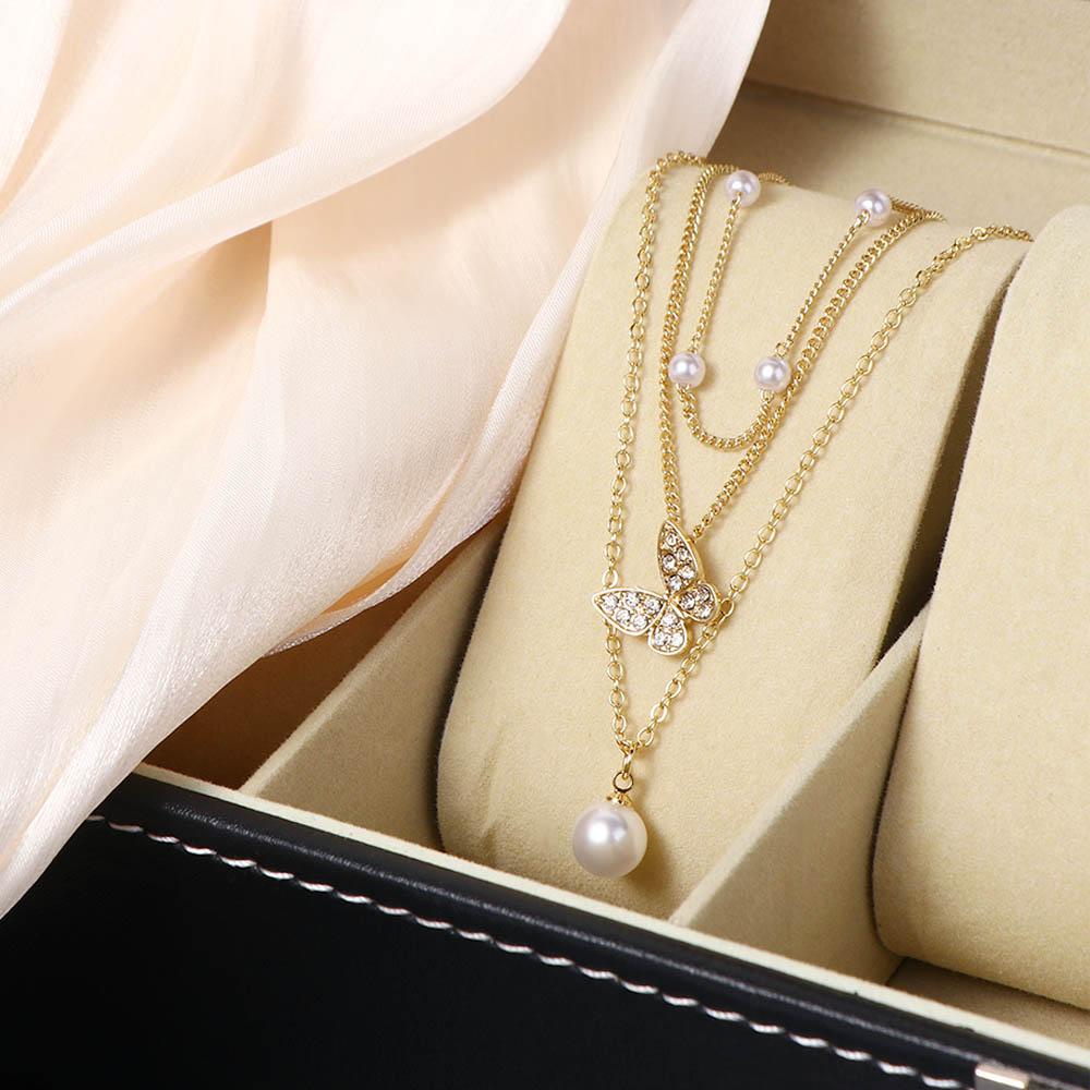 ANEMONE Vòng Cổ Nhiều Lớp Mặt Hình Bướm Đơn Giản Phong Cách Hàn Quốc Cho Nữ