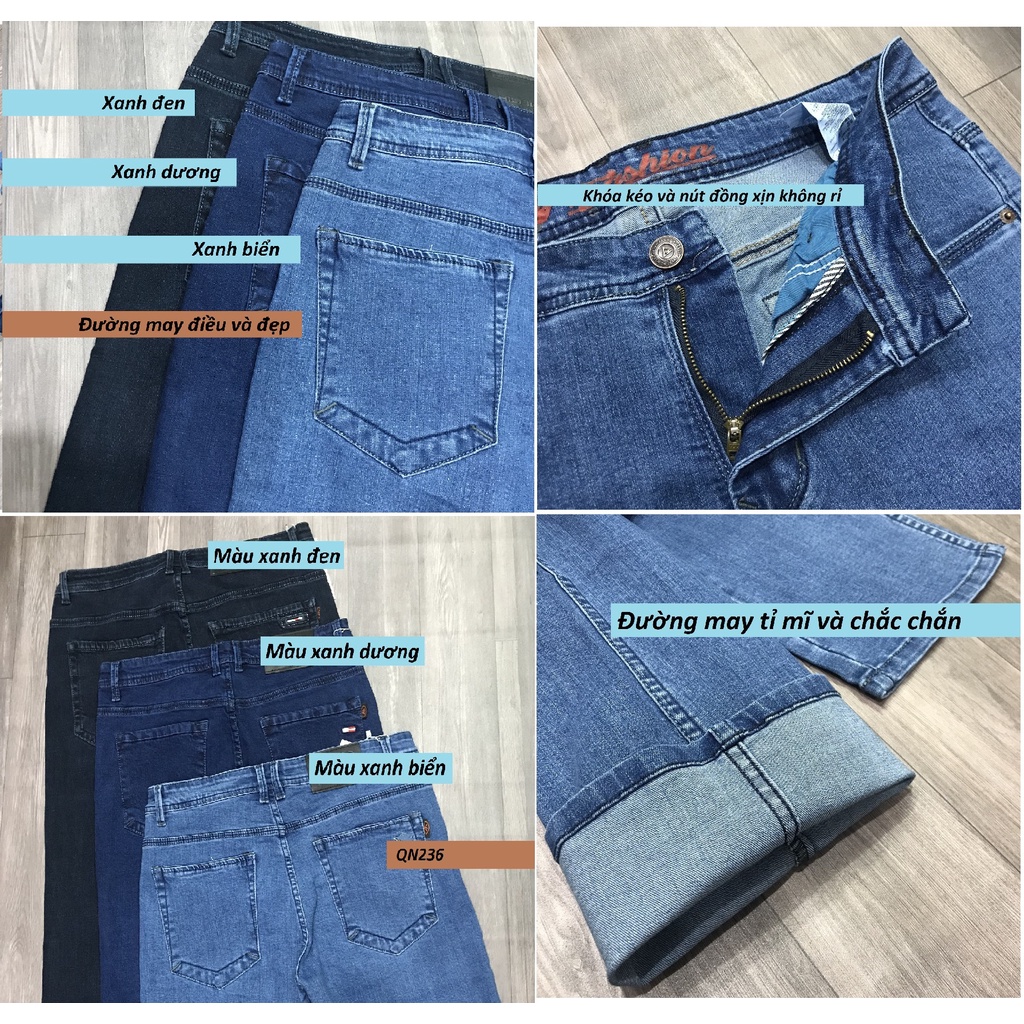 Quần jeans nam co giãn ống suông [Straight Fit] Big size QN236