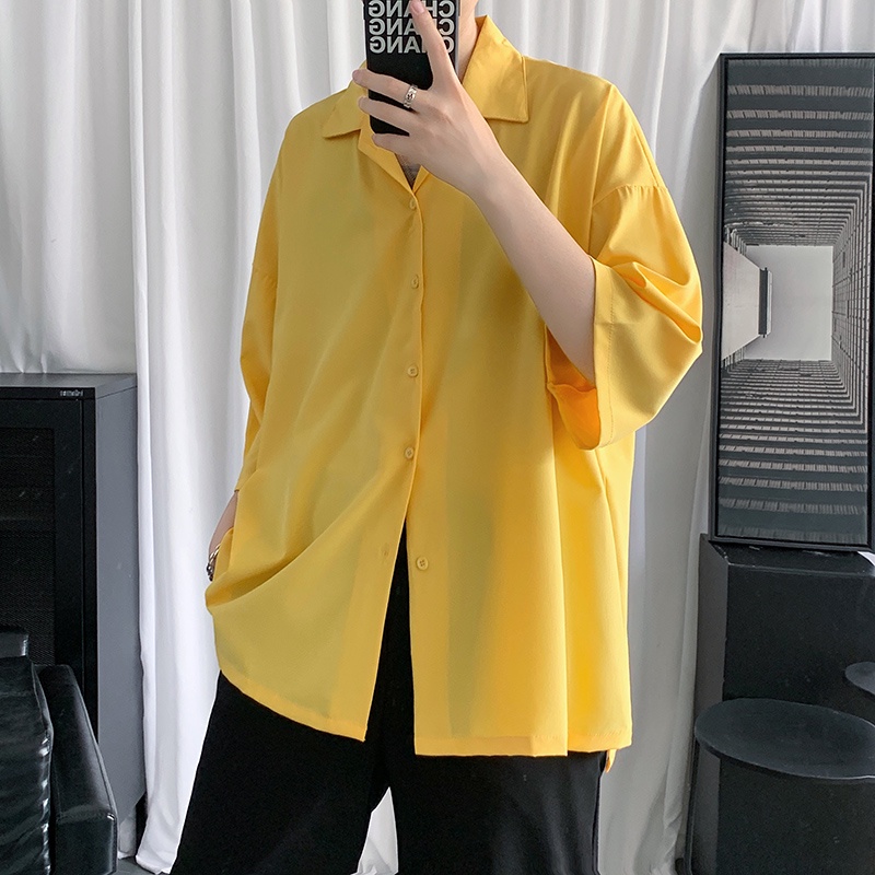 Áo sơ mi nam tay ngắn dáng rộng màu trơn phong cách Hàn Quốc thời trang mùa hè năng động