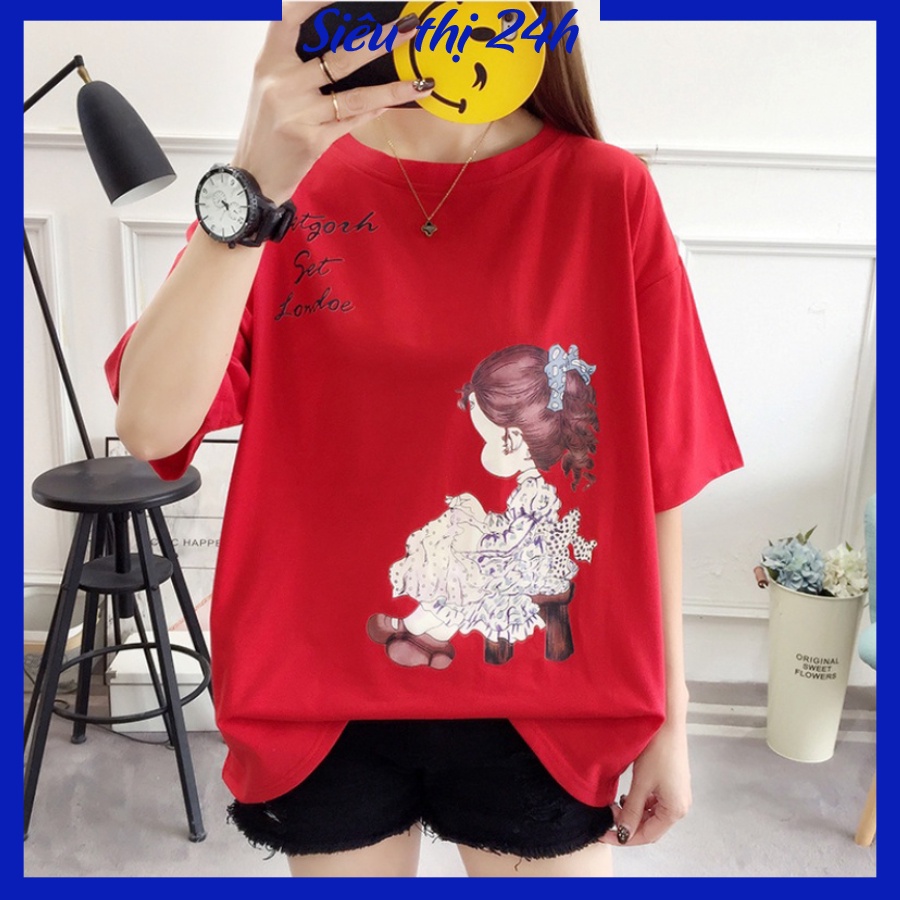 Áo thun form rộng tay lỡ, áo phông unisex Siêu thị 24 giờ in hình Công Chúa Tuyết