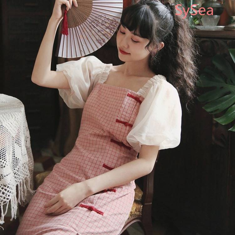 Đầm Sườn Xám Cách Tân Ngắn Tay In Họa Tiết Caro Phong Cách Cổ Điển Trang Nhã Cho Mùa Hè