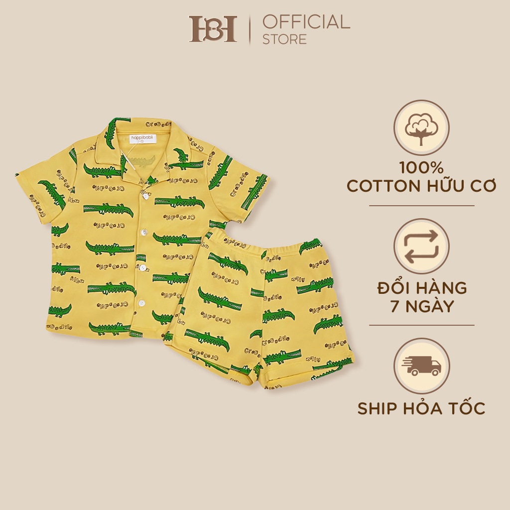 Đồ Bộ Quần Áo Pyjama Cộc Tay Happiibabii Chất Cotton Thoáng Mát Màu Vàng Cho Bé Trai Bé Gái Mặc Ở Nhà Mùa Hè (1-10 Tuổi)