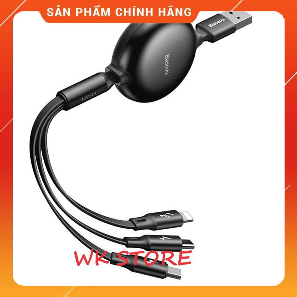 Cáp sạc đa năng Baseus 3 in 1 dây rút hàng chính hãng,BH 1 năm