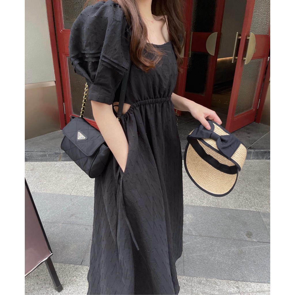 Đầm tay phồng cổ vuông thời trang mùa hè phong cách Hàn Quốc cho nữ