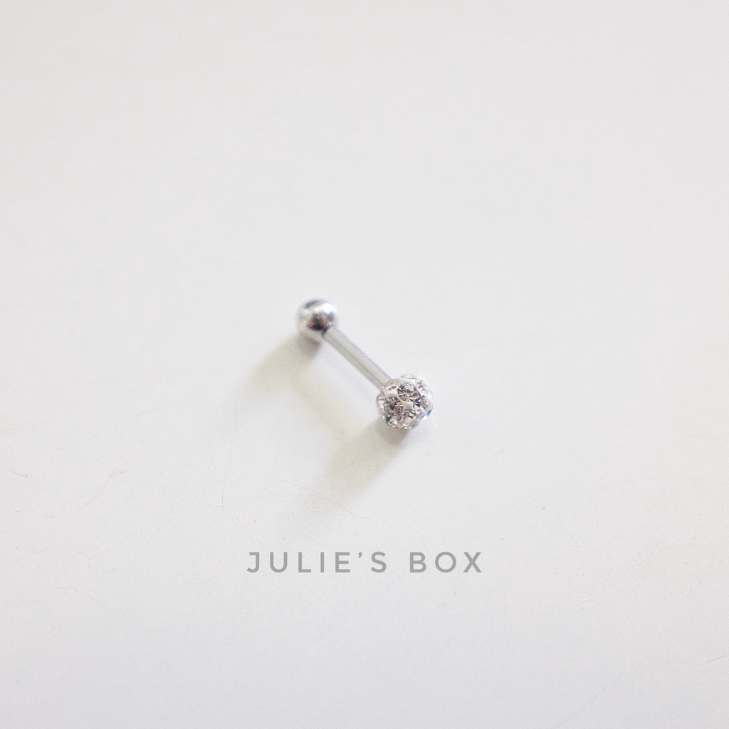 [1 Chiếc] Khuyên Tai Titan Unisex Đá Nhuyễn Màu Trắng Zircon Bi Tròn  Không Gỉ Sét Không Ngứa Bông Tai Julies Box 66