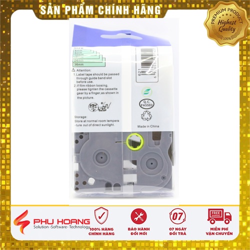 Nhãn in TZ2-621, Khổ rộng 9mm, chữ đen nền vàng , nhãn in đa lớp, bám dính cao.